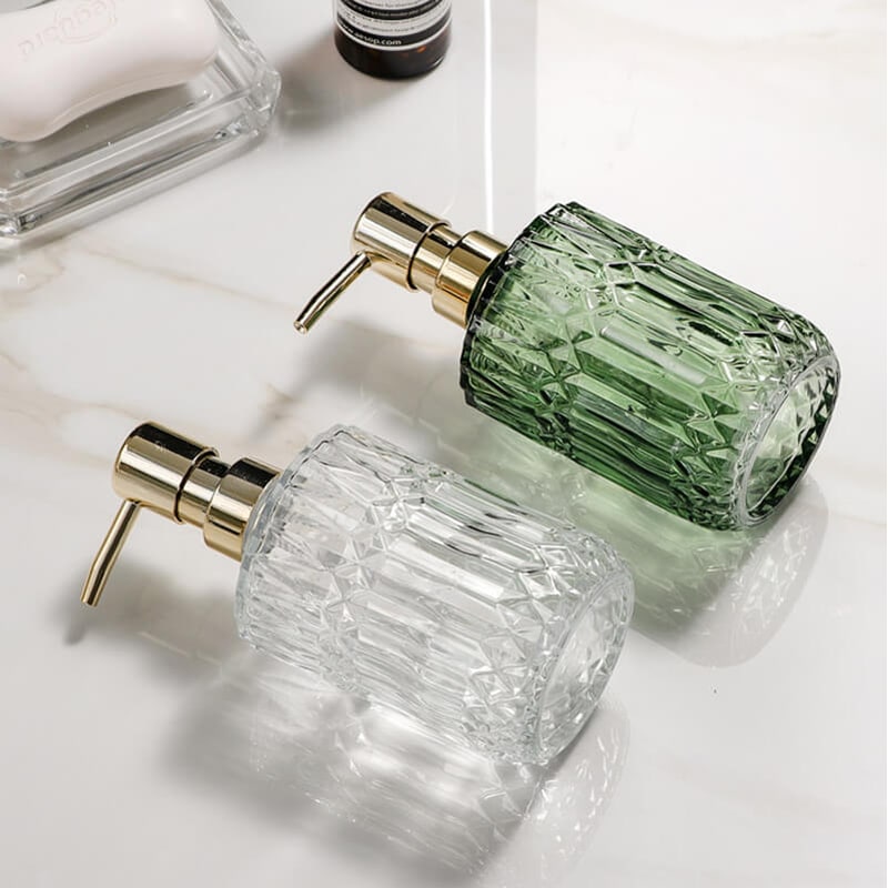 Textured Glass Soap Dispenser with Gold Pump