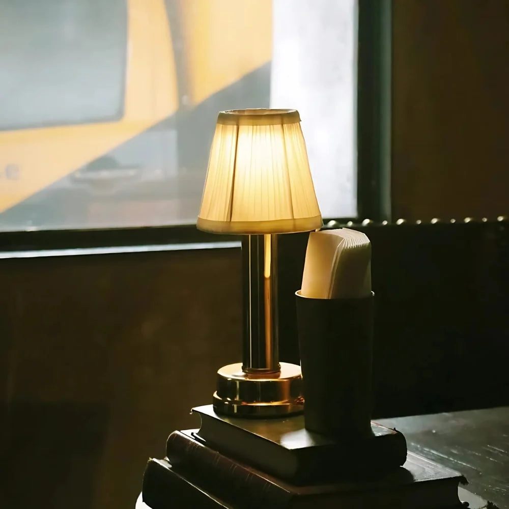Retro Pleated Shade Cordless Table Lamp