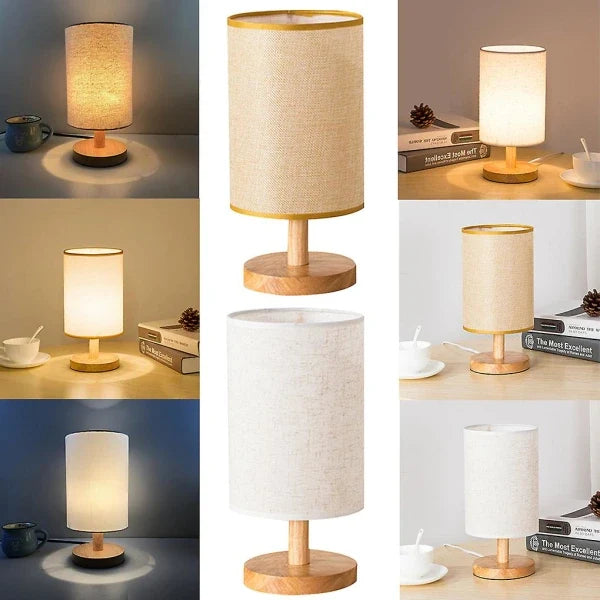Wood and Fabric Cordless Table Lamp