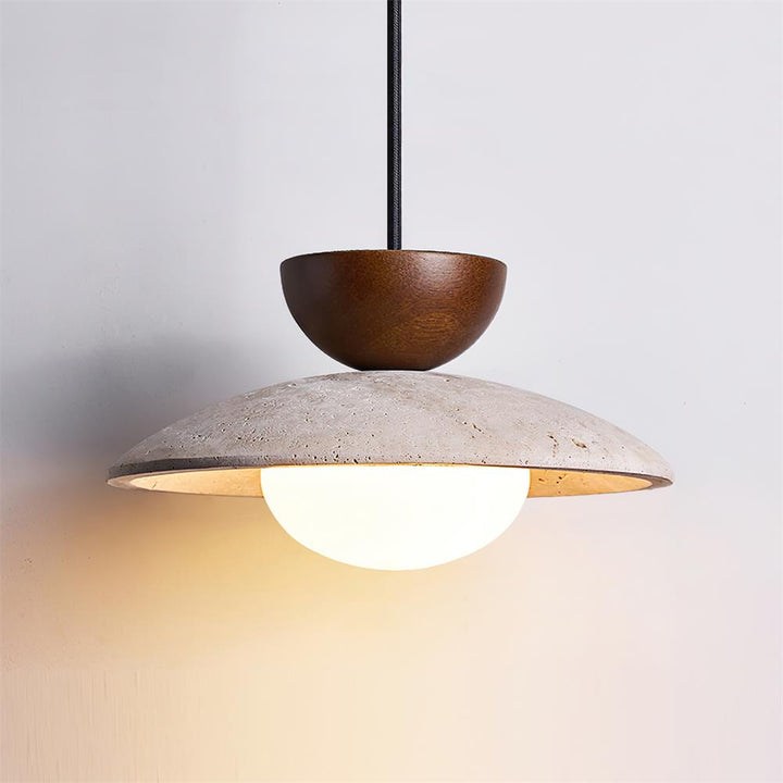 Travertine and Glass Pendant Light
