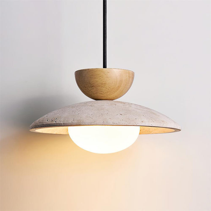 Travertine and Glass Pendant Light