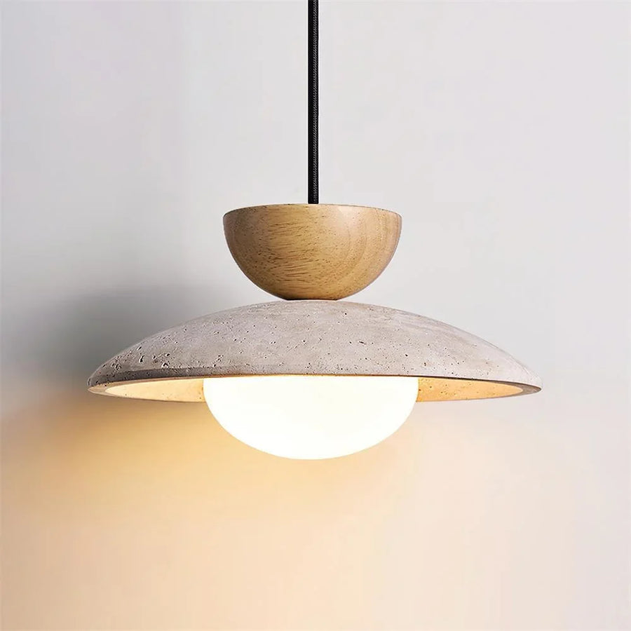 Travertine and Glass Pendant Light