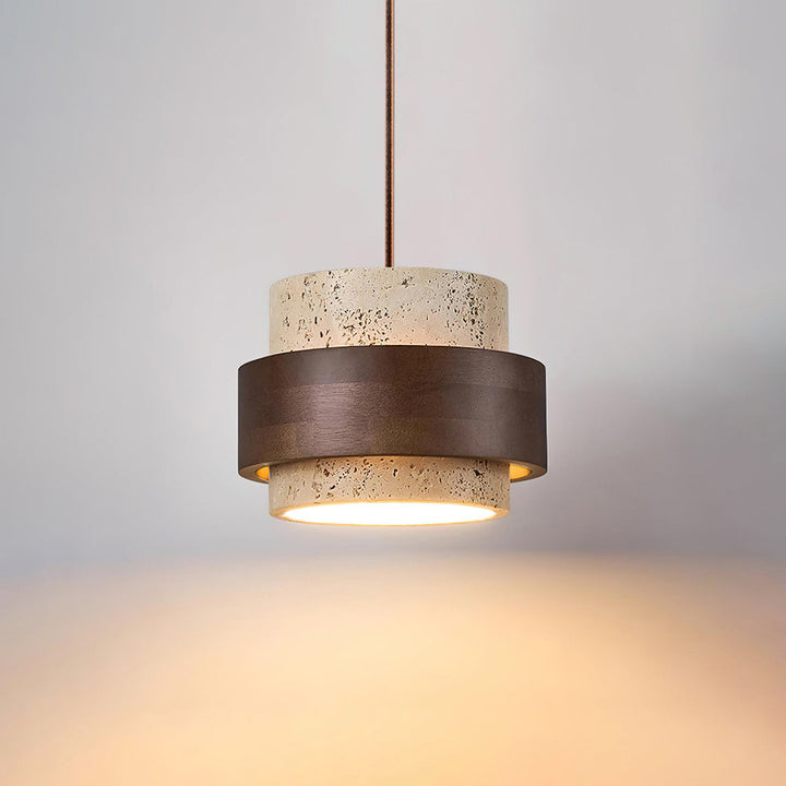 Travertine and Wood Pendant Light