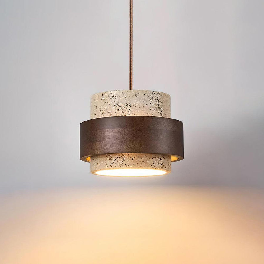 Travertine and Wood Pendant Light