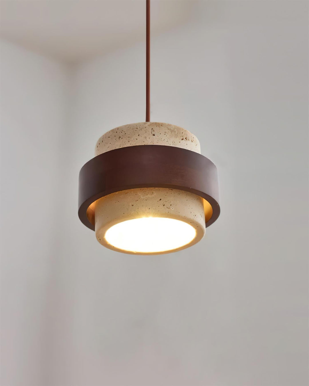 Travertine and Wood Pendant Light