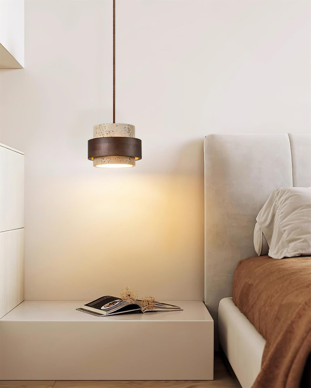 Travertine and Wood Pendant Light