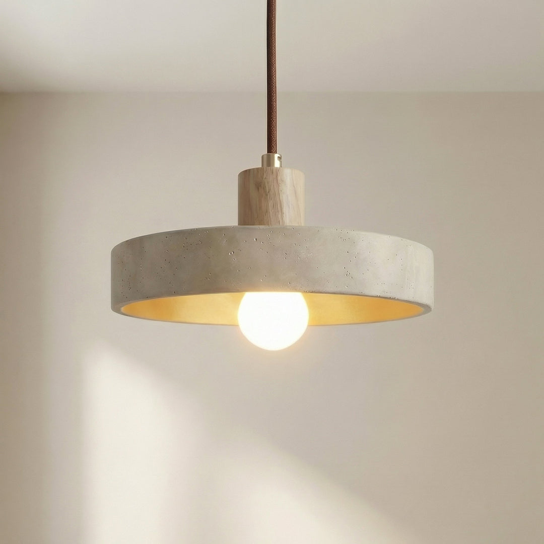 Travertine Bauhaus Pendant Light in Log wood