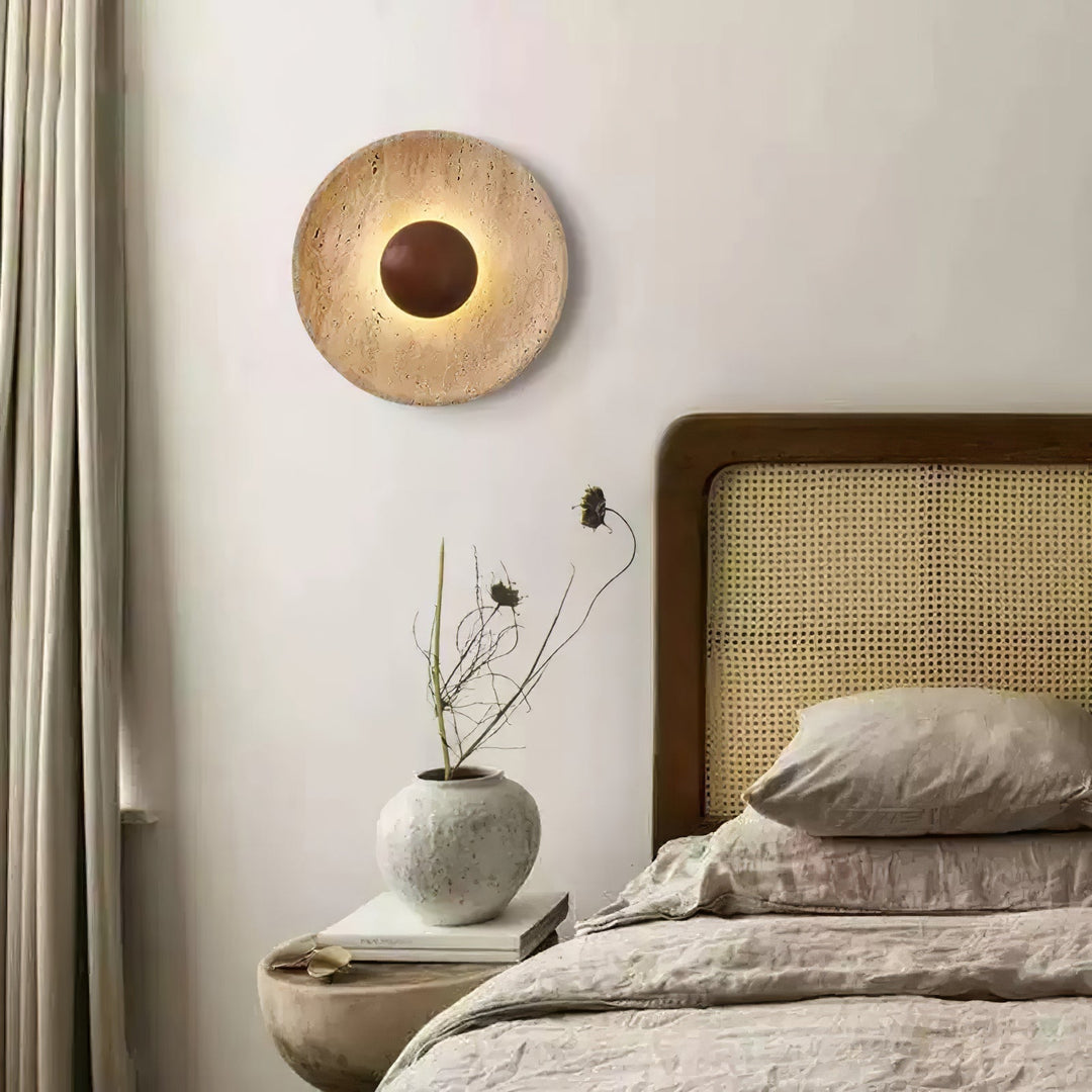 Travertine disc wall light