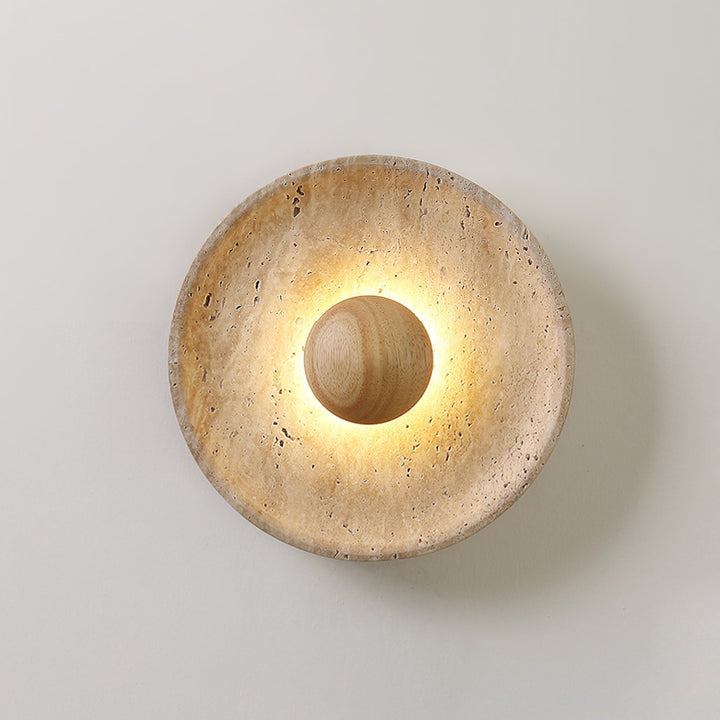 Travertine disc wall light