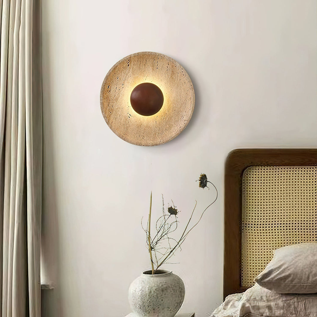 Travertine disc wall light