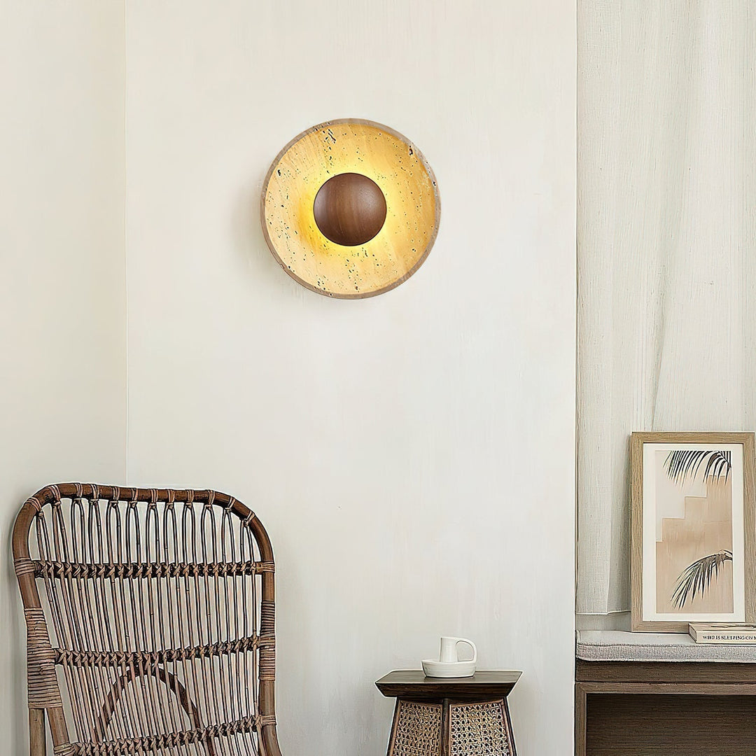 Travertine disc wall light