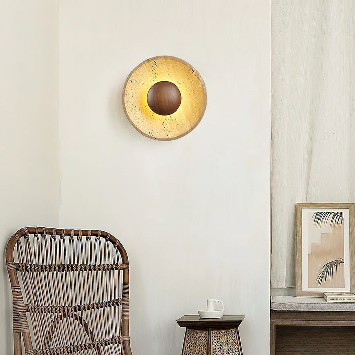 Travertine disc wall light