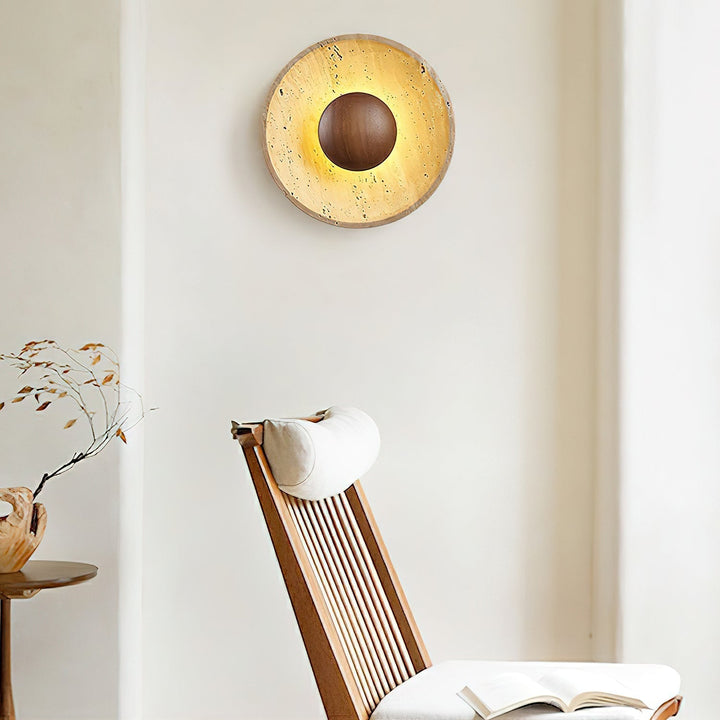 Travertine disc wall light