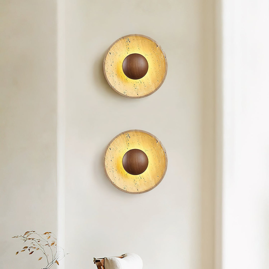 Travertine disc wall light