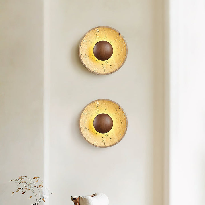 Travertine disc wall light