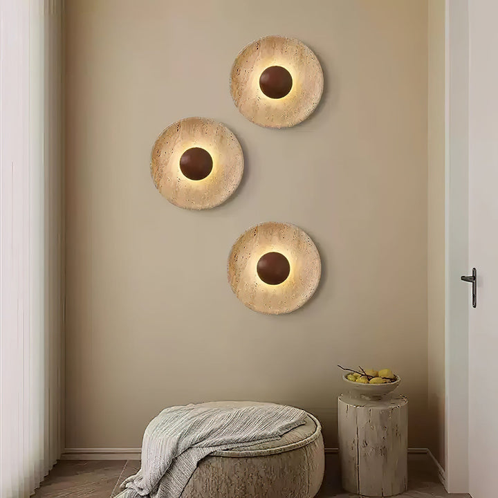 Travertine disc wall light