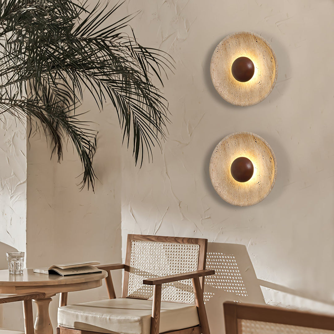 Travertine disc wall light