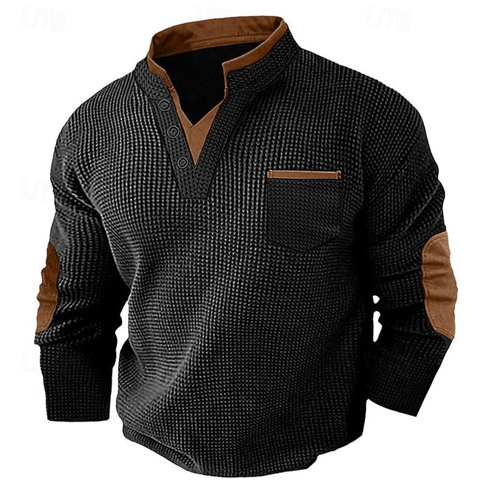 Men's Long-Sleeve Waffle-Textured Henley Summer Shirt – image 2