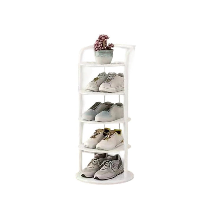 Vertical metal shoe rack with round tiers