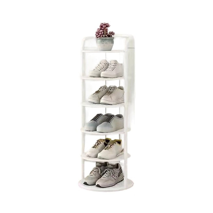 Vertical metal shoe rack with round tiers