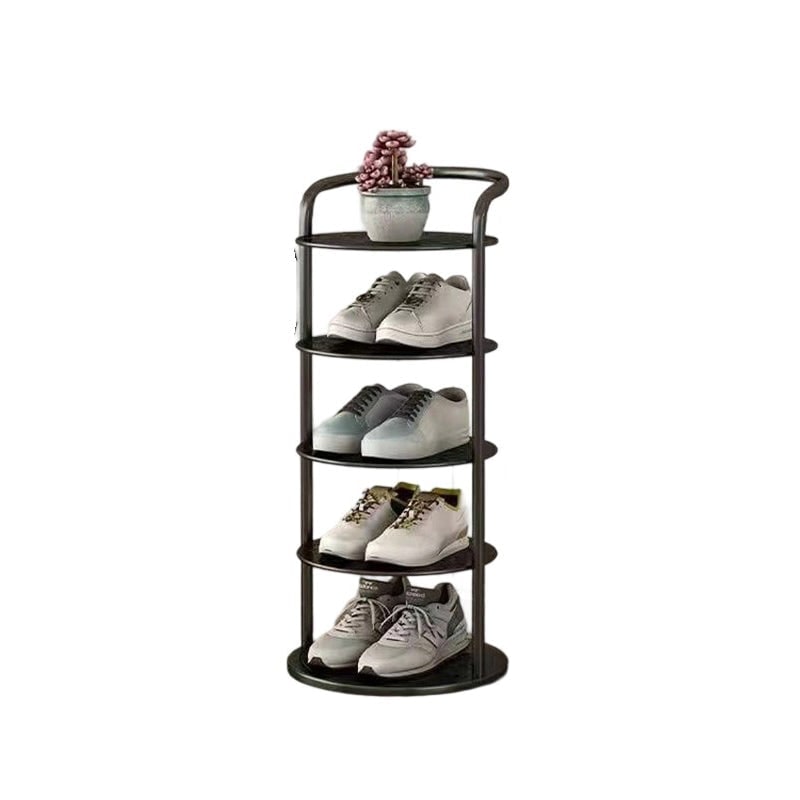 Vertical metal shoe rack with round tiers