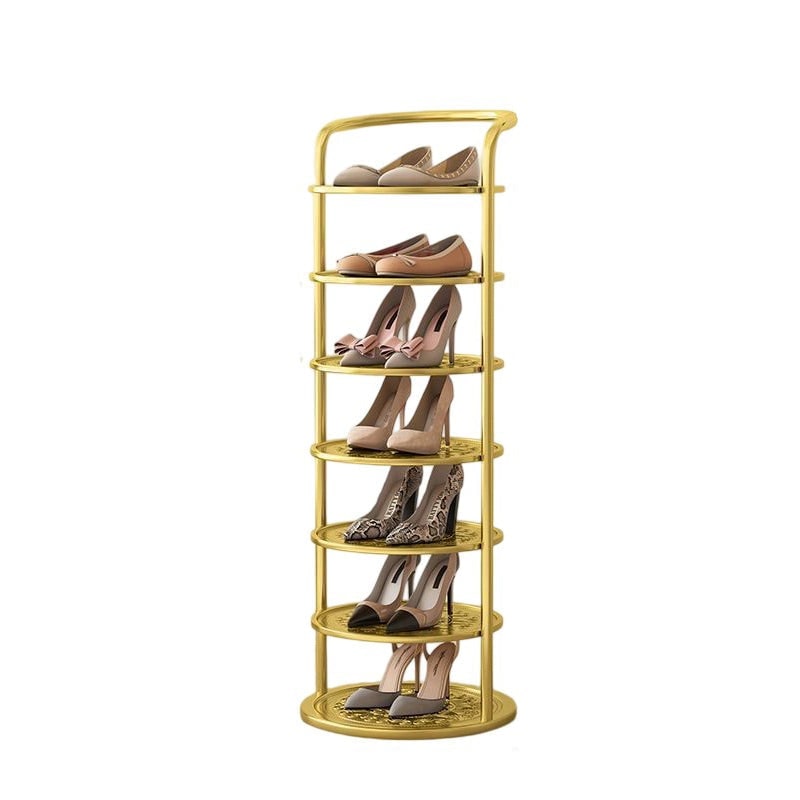 Vertical metal shoe rack with round tiers