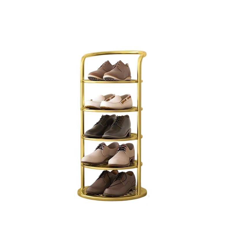 Vertical metal shoe rack with round tiers