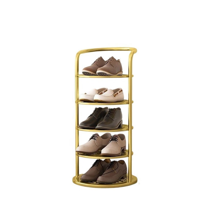 Vertical metal shoe rack with round tiers
