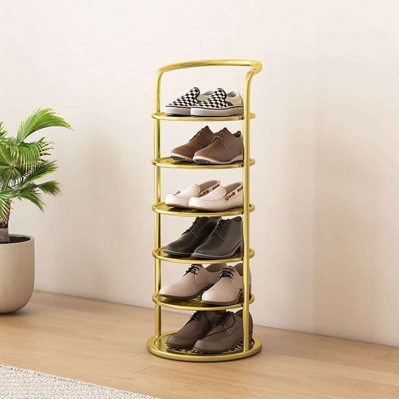 Vertical metal shoe rack with round tiers