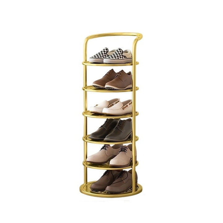 Vertical metal shoe rack with round tiers