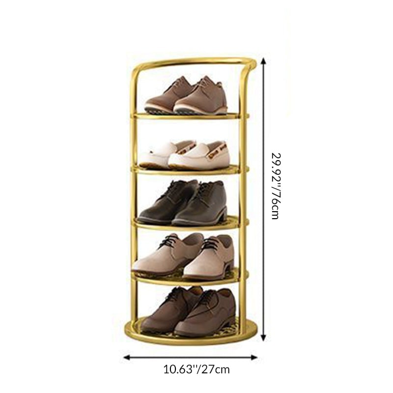 Vertical metal shoe rack with round tiers