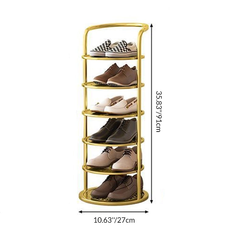 Vertical metal shoe rack with round tiers