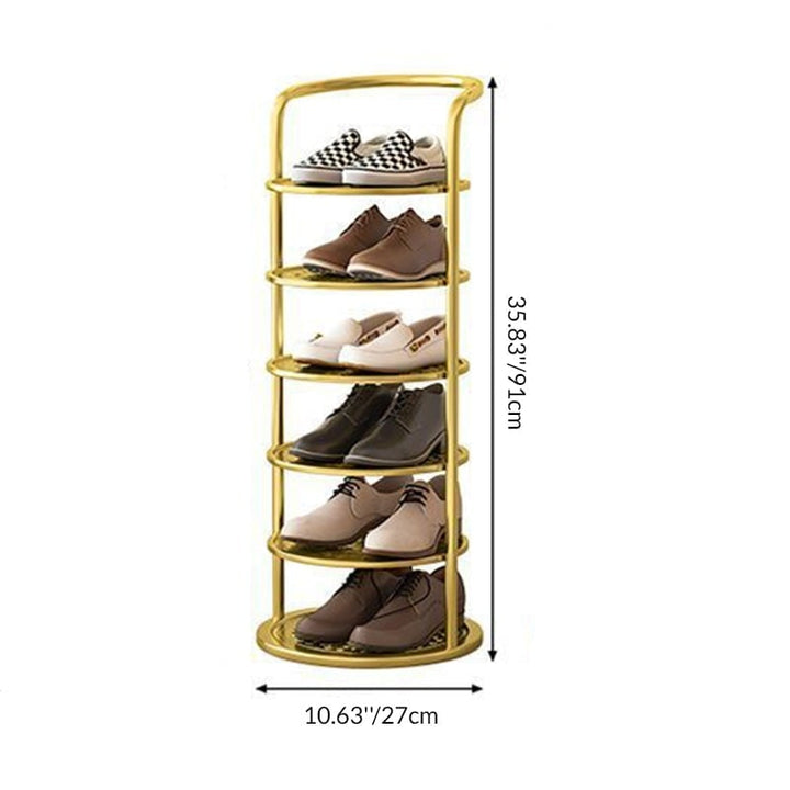 Vertical metal shoe rack with round tiers