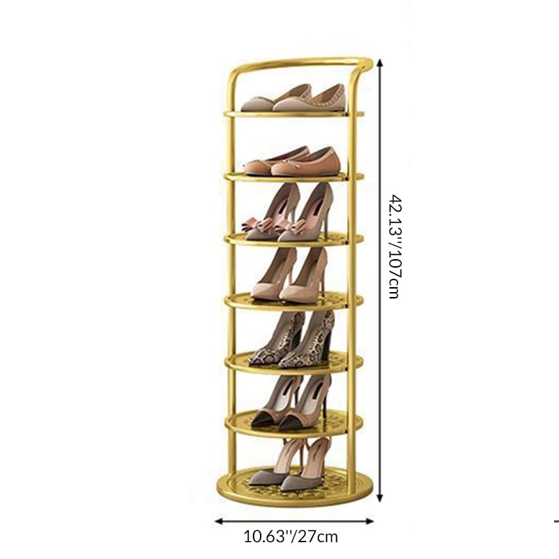 Vertical metal shoe rack with round tiers