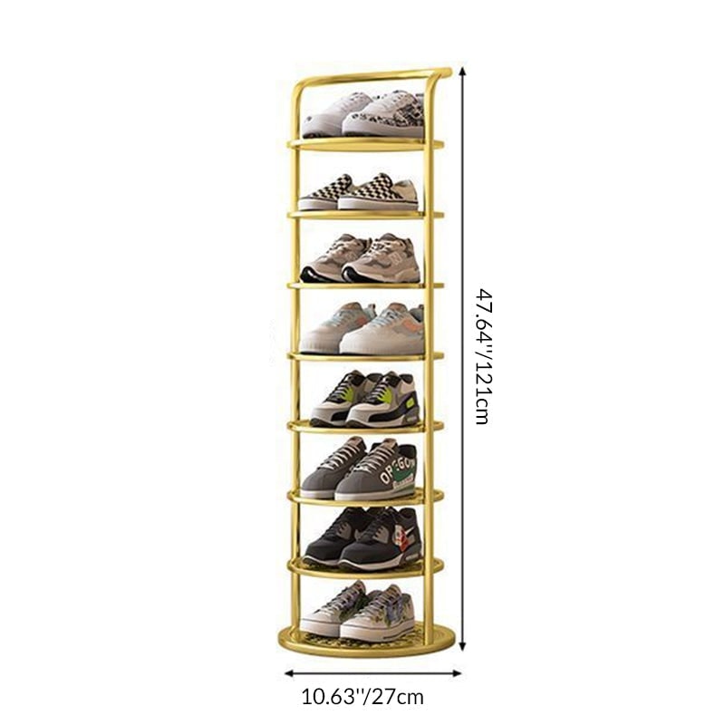 Vertical metal shoe rack with round tiers