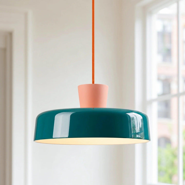 Vintage Ceramic and Metal Dome Pendant Light