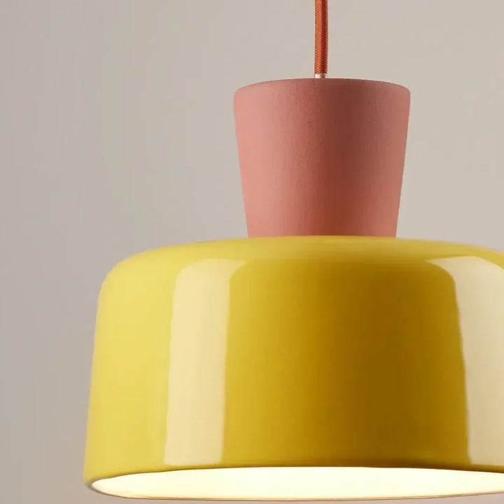Vintage Ceramic and Metal Dome Pendant Light