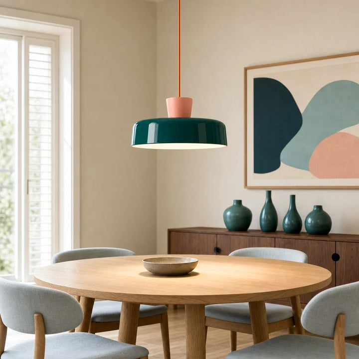 Vintage Ceramic and Metal Dome Pendant Light