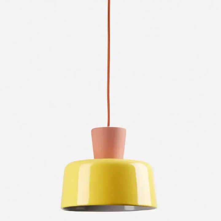Vintage Ceramic and Metal Dome Pendant Light