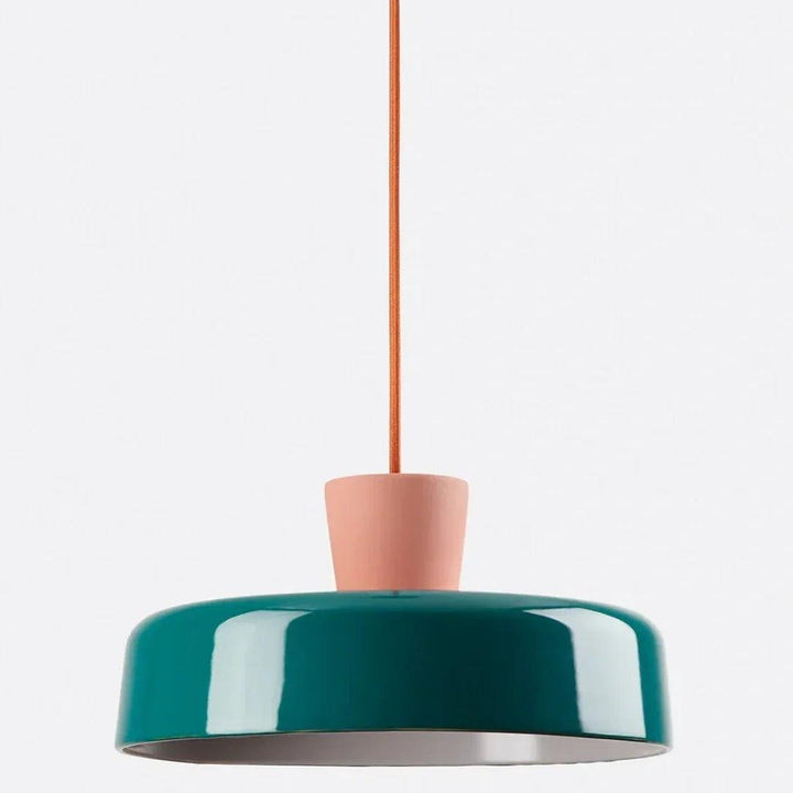 Vintage Ceramic and Metal Dome Pendant Light