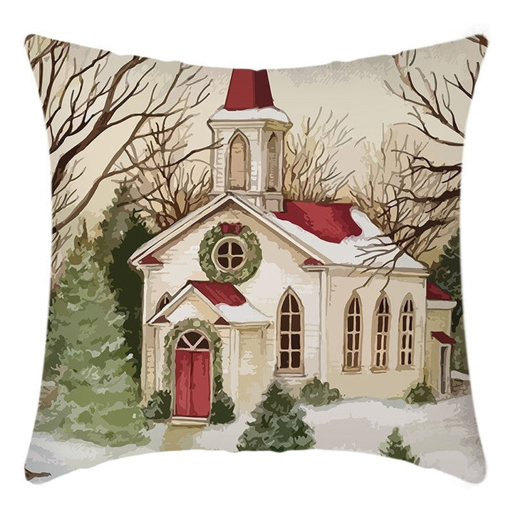 Vintage Christmas scene cushion cover