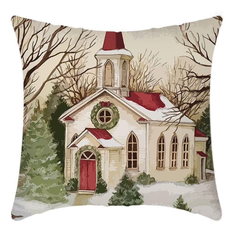 Vintage Christmas scene cushion cover