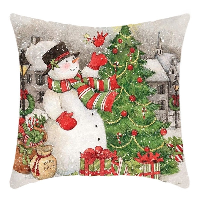 Vintage Christmas scene cushion cover