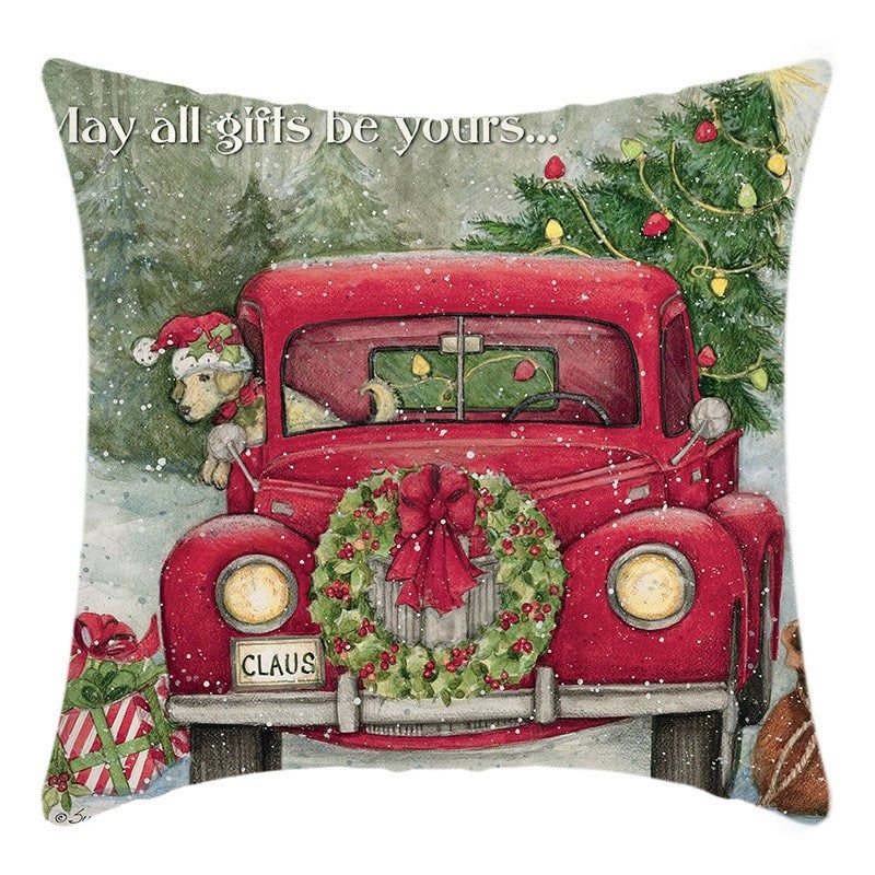 Vintage Christmas scene cushion cover