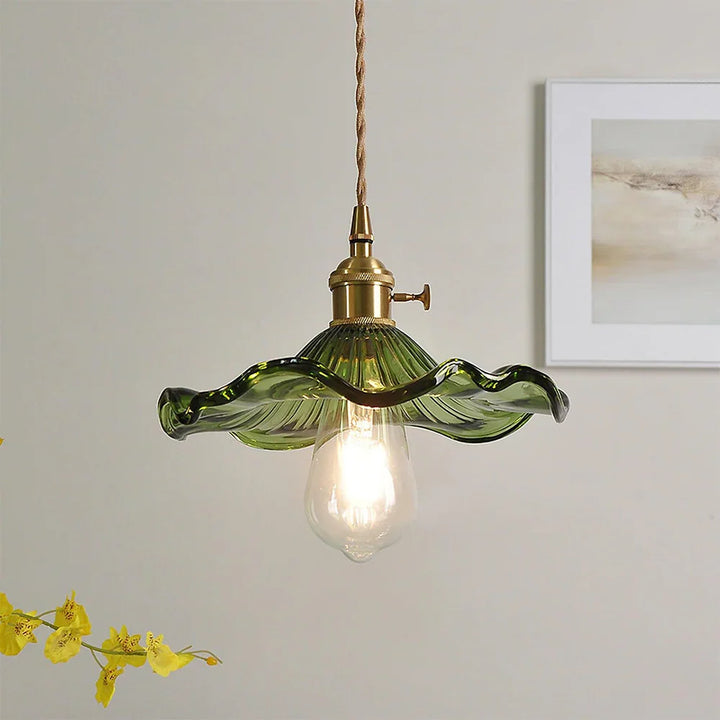 Vintage Hibiscus Pendant Light in Green