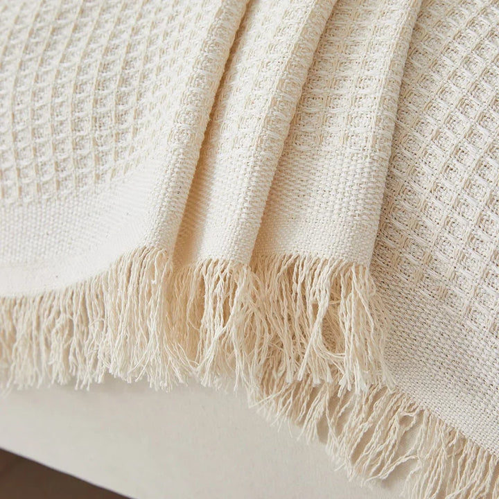 Waffle weave sofa throw cover in beige