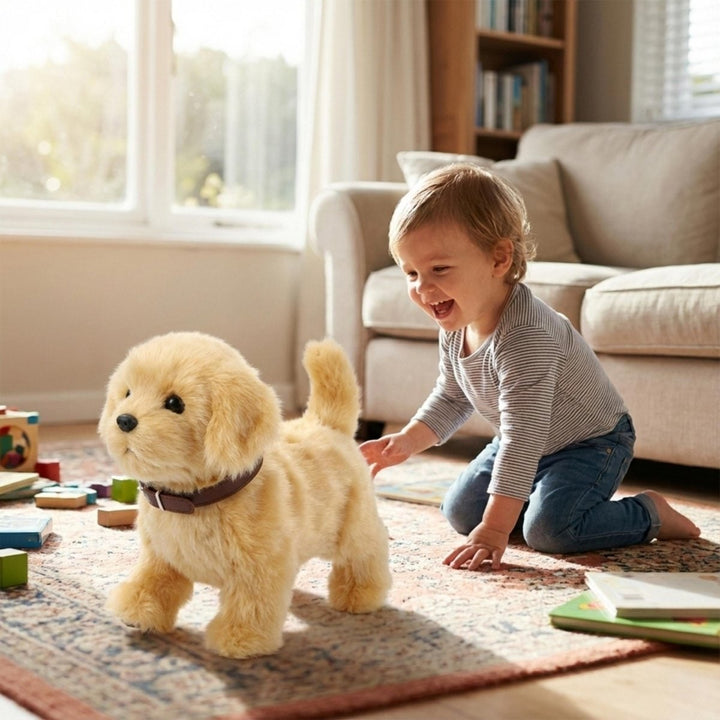 Walking and barking golden plush puppy toy