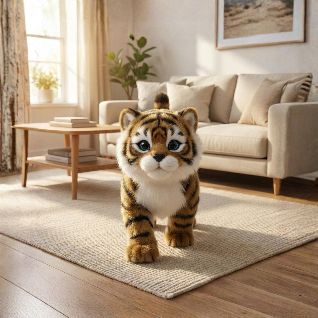 Walking plush tiger cub toy