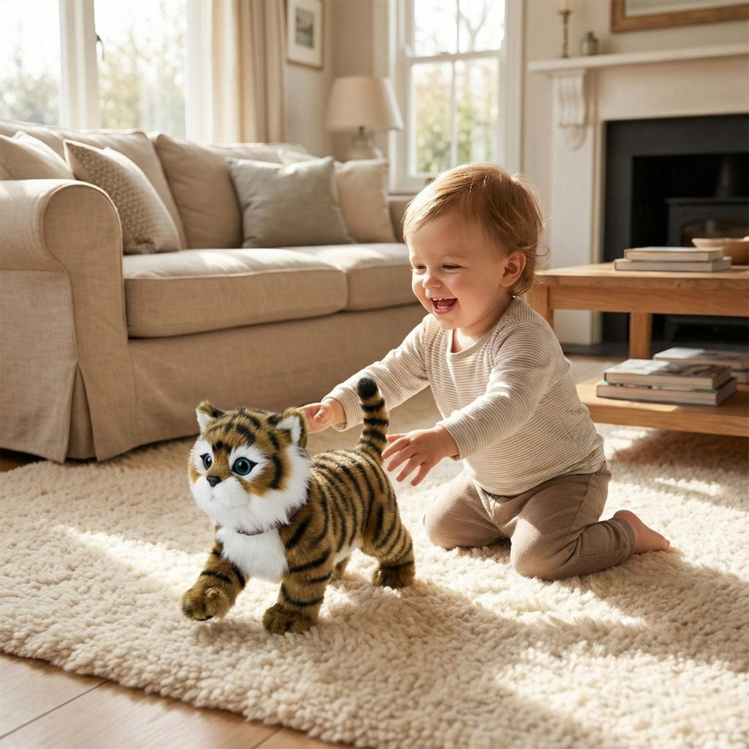 Walking plush tiger cub toy