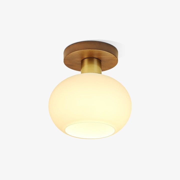 Walnut and opal glass ceiling light